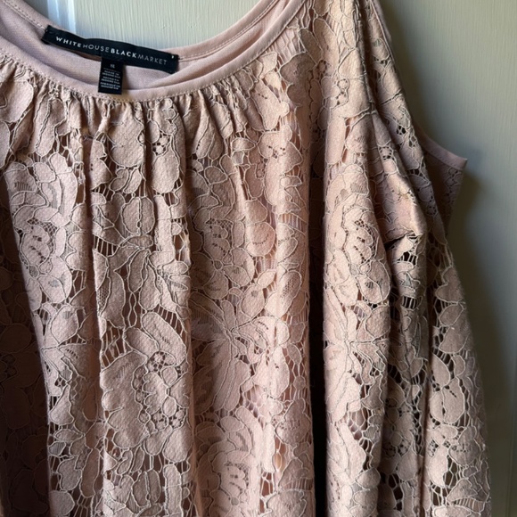 White House Black Market Lace Cold Shoulder 3/4 Sleeve Blush Rose Blouse.Size S - Picture 5 of 16